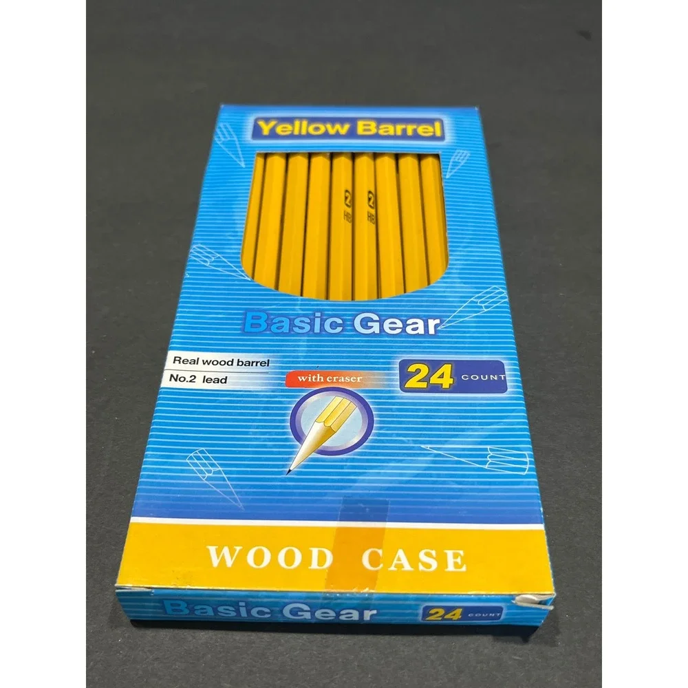 Basic Gear Yellow Barrel No 2 Pencils Wood Case 24 Count Target 2004 Vintage